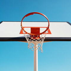 Close-Up View of Basketball Hoop and Net on Blue Sky