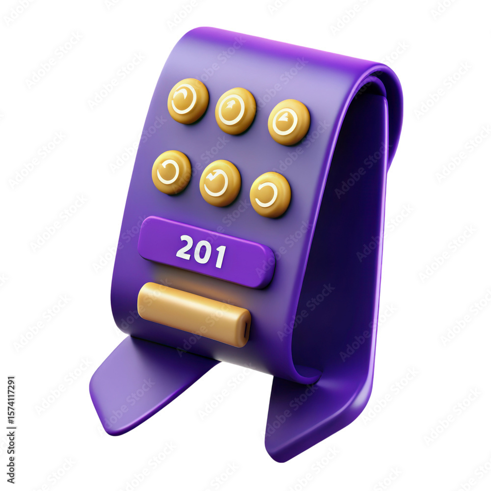 Poster purple parking meter with timer and display showing 201 3d rendering icon land transportation isolat