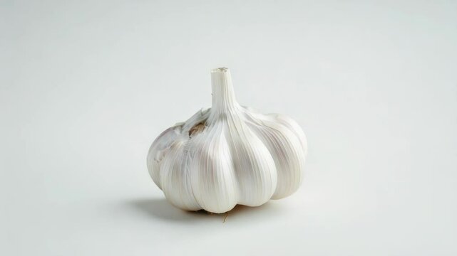 Close-up shot of a single clove of garlic on a white surface, ideal for use in food and cooking images