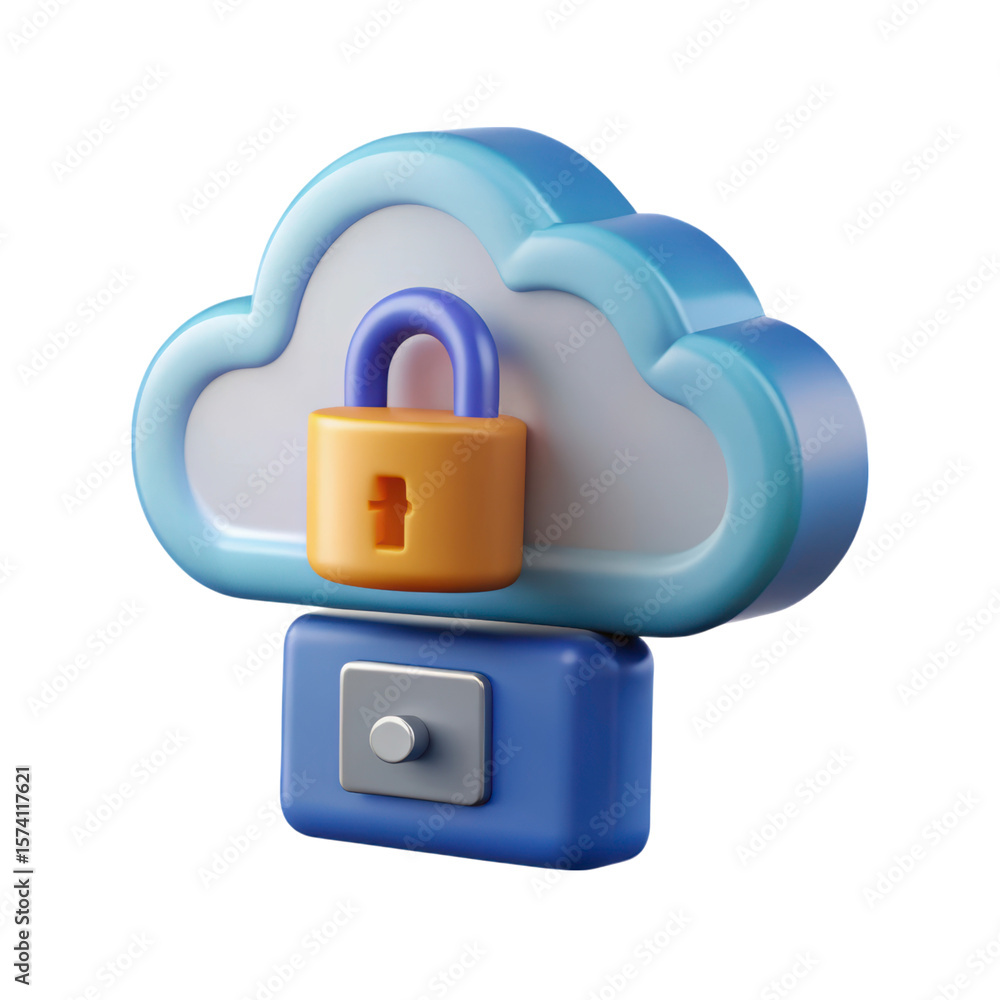 Poster secure cloud storage and data protection with high quality 3d rendering icon,representing land trans