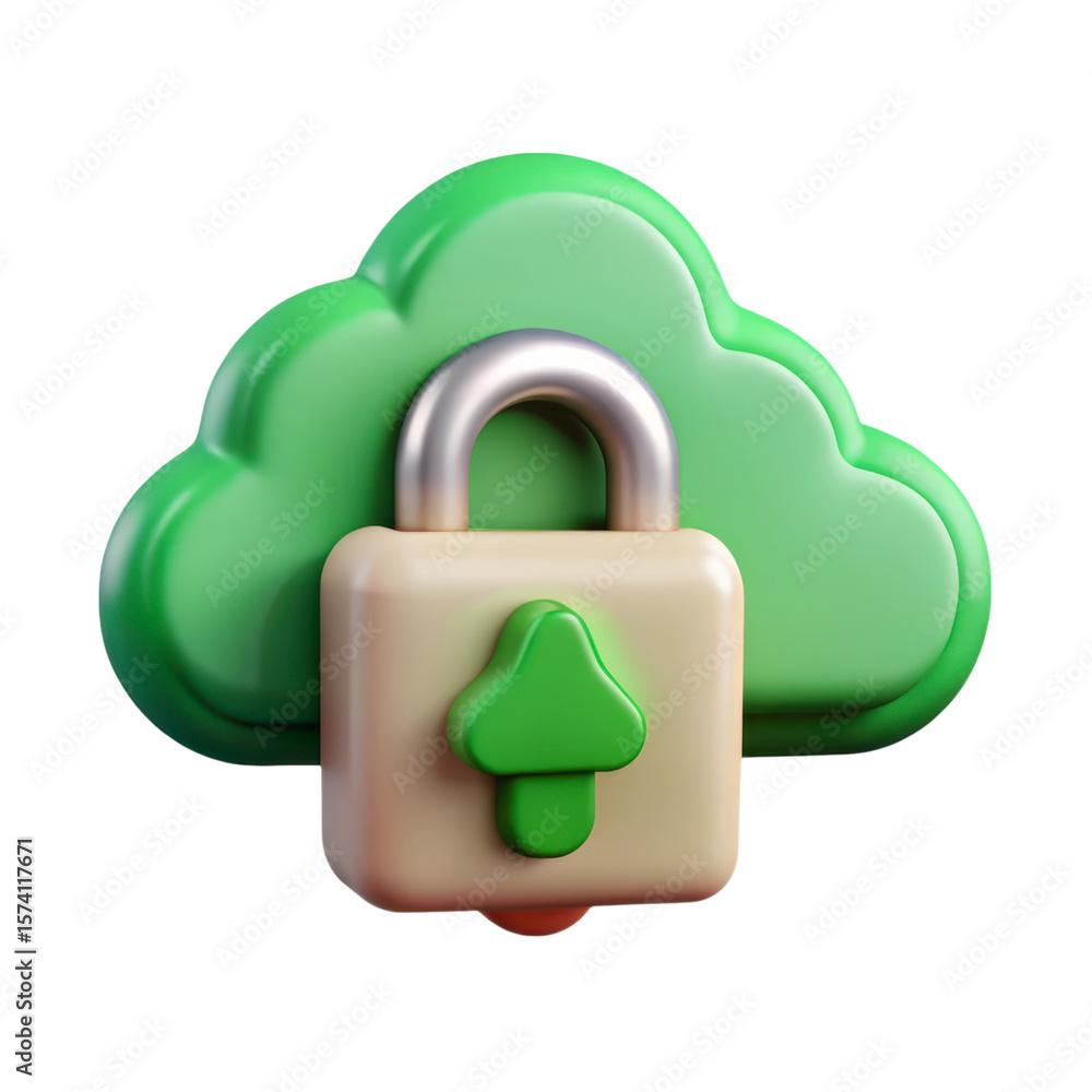 Poster secure cloud storage with padlock protection concept 3d rendering icon land transportation isolated 