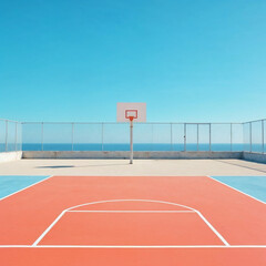 Modern Outdoor Basketball Court with Sunny Sky