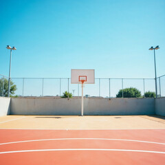 Bright Outdoor Basketball Court with Clear Blue Sky