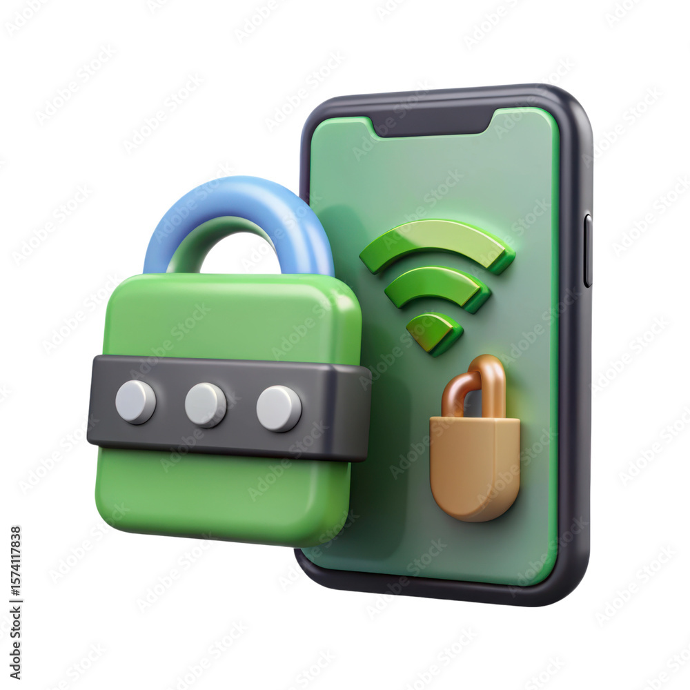 Poster secure mobile connection with padlock and wifi symbol high quality 3d rendering icon land transporta