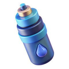 Sleek blue water bottle illustration high quality 3d rendering icon land transportation isolated on white background,fitness and hydration equipment