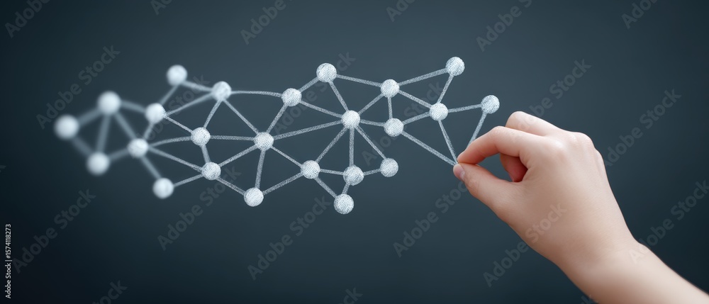 Poster innovative technology action hand interacting with molecular network abstract environment digital co