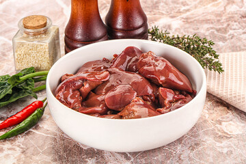 Raw uncokked chicken liver in the bowl