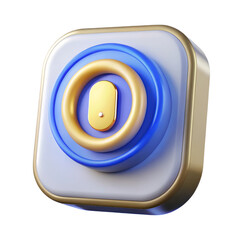 Stylish land transportation isolated on white background in 3d rendering icon,showing a circular design with metallic golden and blue accents on a background