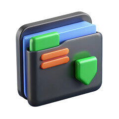 Stylized 3d rendering icon of land transportation isolated on white background depicting a folder with documents in dark gray