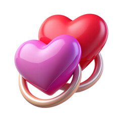 Two glossy hearts interlocked by rings high quality 3d rendering icon celebrating love relationships and connections emphasizing valentines day or romantic occasions land transportation isolated 