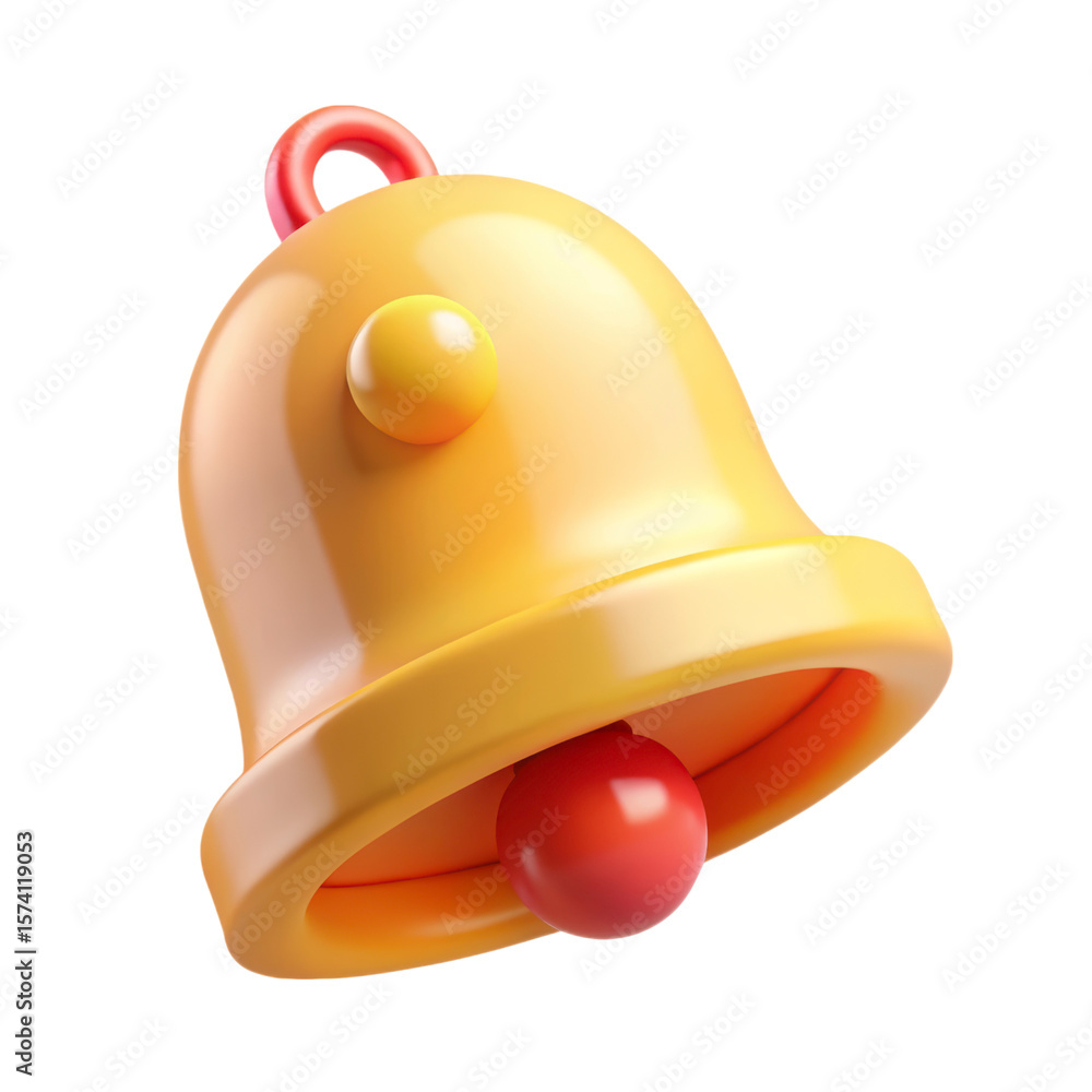 Poster yellow notification bell high quality 3d rendering icon with red accents land transportation isolate