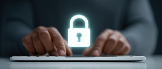 Cybersecurity action protecting data from threats in digital environments informative article online perspective awareness concept