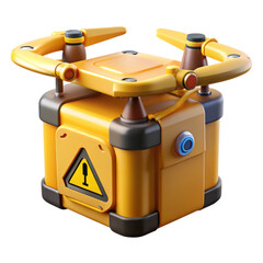 Yellow bomb detonator with warning sign high quality 3d rendering icon land transportation isolated on white background industrial explosive device illustration of danger concept square trigger