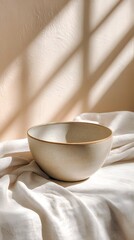 Artisan Ceramic Bowl with Soft Linen Textures – Embracing Natural Kitchen Aesthetics Through Earthy Materials, Calm Light, and Minimal Styling