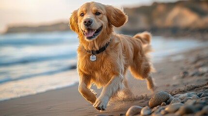Golden Retriever Running on Beach