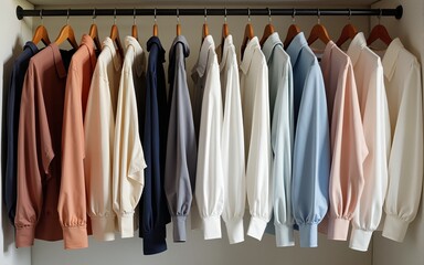 Wardrobe of women’s clothing blouses and shirts. High quality