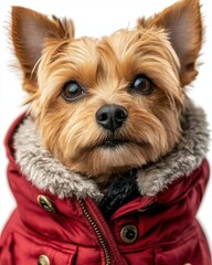 Yorkshire Terrier Dog in a Red Coat