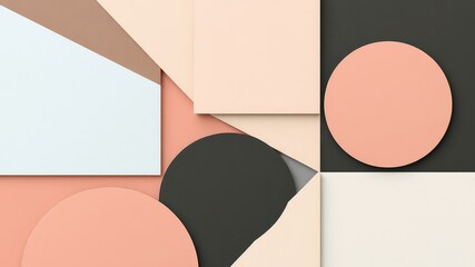 Fototapeta premium Subtle shades of layered geometrical shapes arranged as a modern abstract, with circles and rectangles forming a simple and sophisticated composition