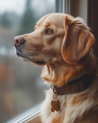 Golden Retriever Dog Looking Out Window