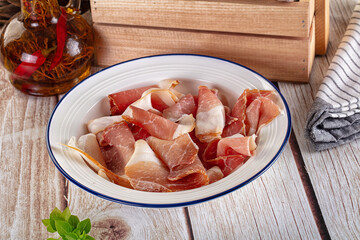 Cured parma pork meat slices
