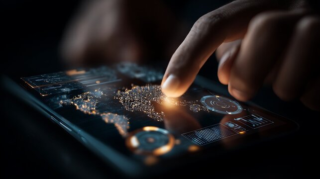 Finger Interacting with Digital Interface on Tablet Device