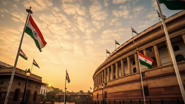 India independence day national flags displayed on majestic building during independence day symbolizing pride and heritage captivating sky