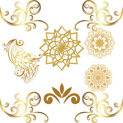 set of gold ornamental elements