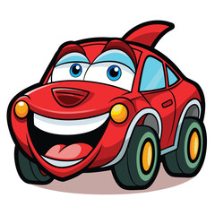 Cartoon red car with a happy expression