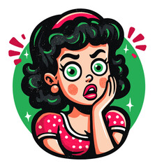 Expressive Cartoon Girl with Curly Hair in Vibrant Colorful Design