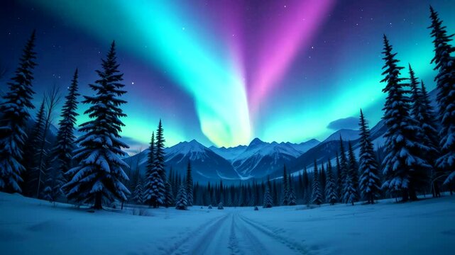 Aurora paints snowscape