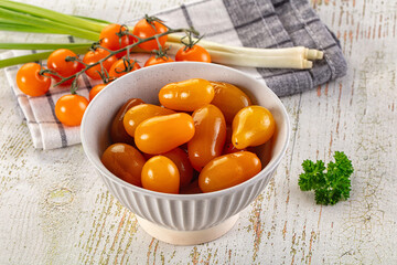 Marinated yellow cherry tomatoes heap