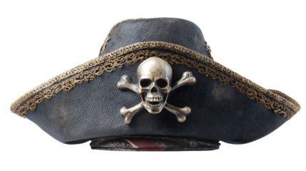 Pirate Hat with Skull and Crossbones, isolated on transparent background