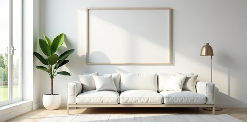 Fototapeta premium Clean white interior, landscape frame Perfect for art display , white, photography