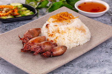 Tasty baby swuid with rice