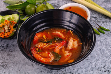 Asian sour spicy soup with prawn