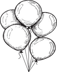 Romantic couple balloon sketch illustration, hand-drawn love balloons, black and white balloon art, cute floating balloons for Valentine's Day, celebration, kids design, wedding and party themes