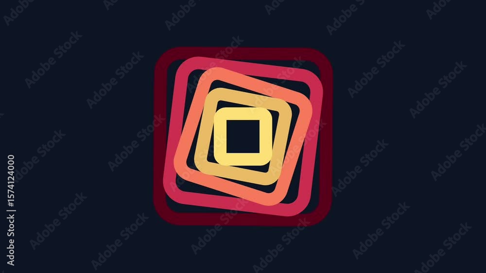 Poster a layered square animation with glowing edges in warm tones, ideal for intros, icons, or futuristic 