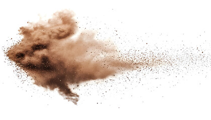 Brown dust exploding in the mid-air isolated on white background