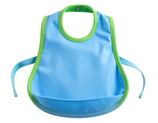  Blue Baby Bib with Green Trim, Isolated on Transparent Background PNG