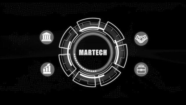 Business Transformation. MARTECH, concept on virtual screen interface. Business, Technology, Internet and network concept. glowing connections in different places on the map