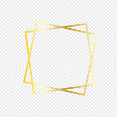 Square shiny frames with glowing effects. Set of three gold square frames with shadows on transparent background. Vector&nbsp;illustration&nbsp;.&nbsp;EPS&nbsp;10&nbsp;. 