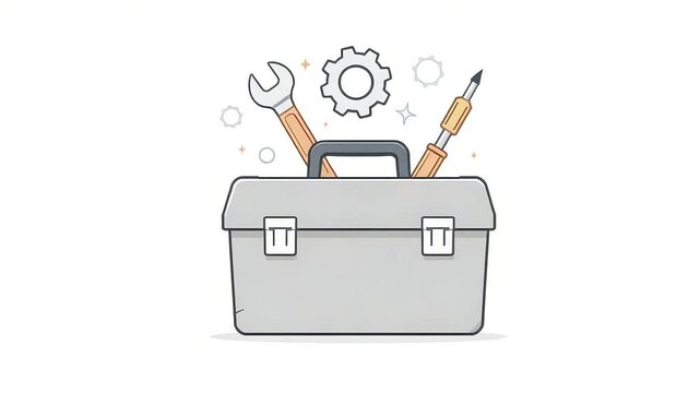Minimalist Toolbox with Wrench and Screwdriver Illustration for Repair, Maintenance, and Technical Support Concepts