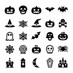 Spooky Halloween Vector Pack – Cute Cartoon Pumpkins, Ghosts, Bats & Witches in Flat Design for Party Decor, Invitations, and Scary Holiday Graphics