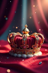 Crown jewels gleam, softly blurred tapestry backdrop, symbol, history