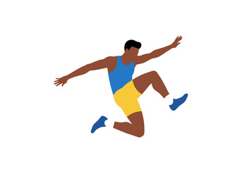 Athlete in MidAir Blue Tank Top Yellow Shorts and Dynamic Pose.