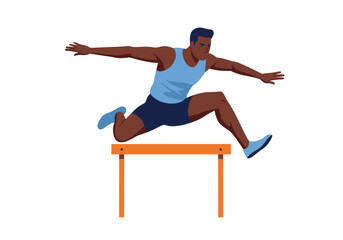 Athletic Man Jumping Over Hurdle Vector Illustration Sports Competition.
