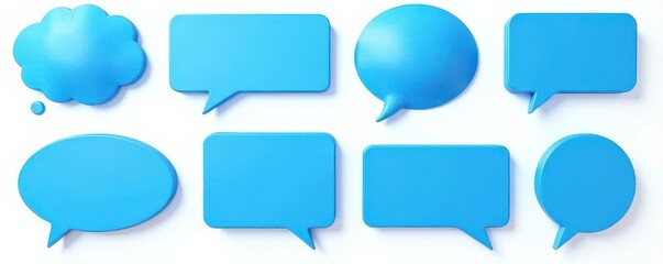 Set of empty blue speech bubbles in different shapes , comic, blue, shapes