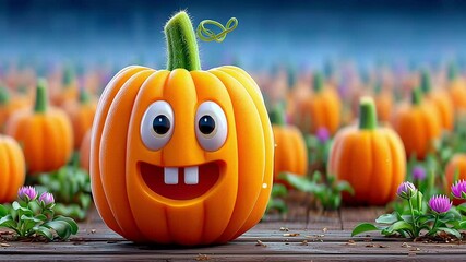 A jack-o'-lantern’s glow pulses, with lotus blooms swaying in a misty pumpkin patch loop. - Powered by Adobe