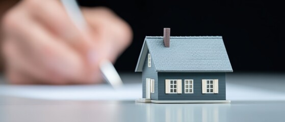 Signing a real estate agreement home office business action indoor environment close-up view property ownership concept