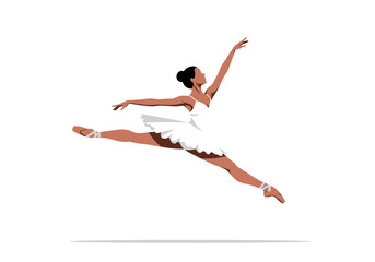 Obraz premium Elegant Ballerina in MidAir Leap Wearing White Tutu and Pointe Shoes.